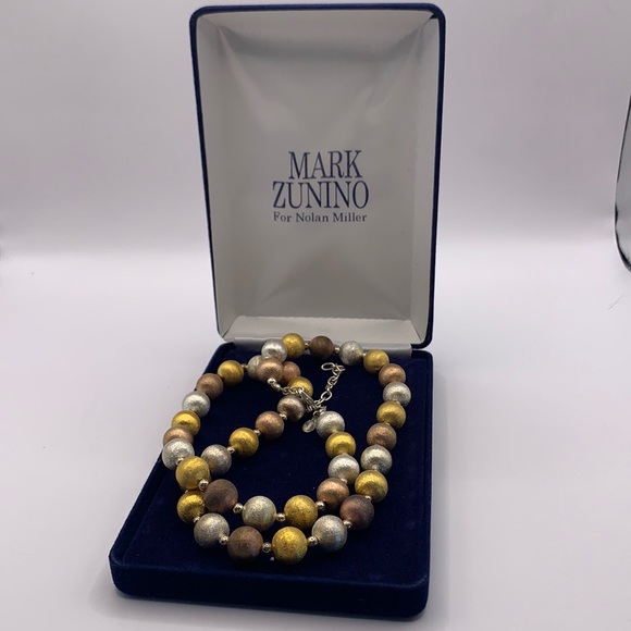 Vintage 27" Mark Zunino For Nolan Miller Three Tone Metal Beaded Necklace - Picture 2 of 3
